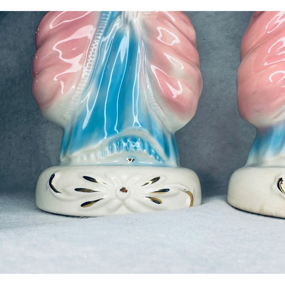 Vintage Lady‎ Figurine Vase Pair Pink Blue Floral Accent Decor lamp bases